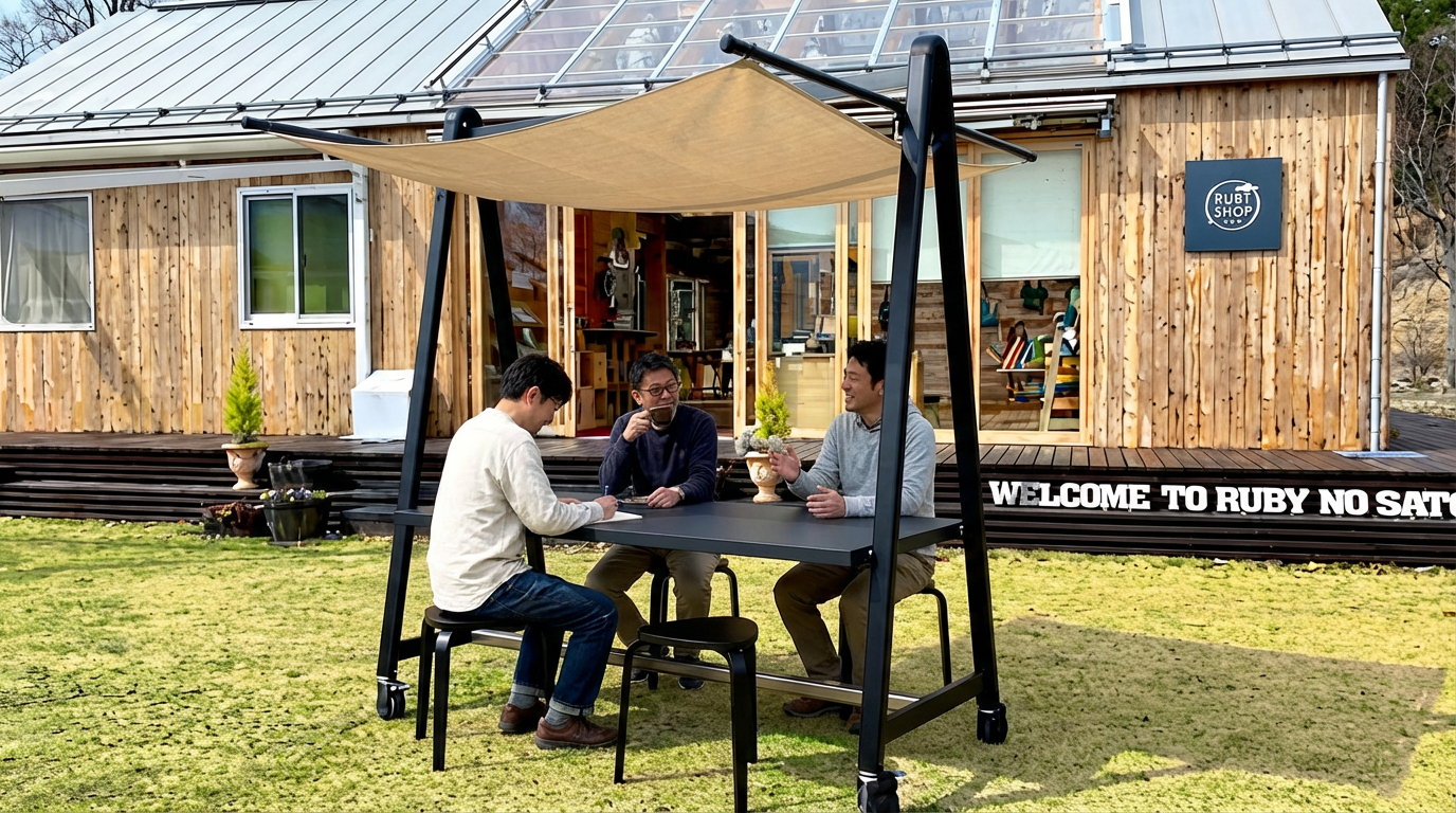 日除け付き屋外用テーブル「MeetBooth ミートブース」