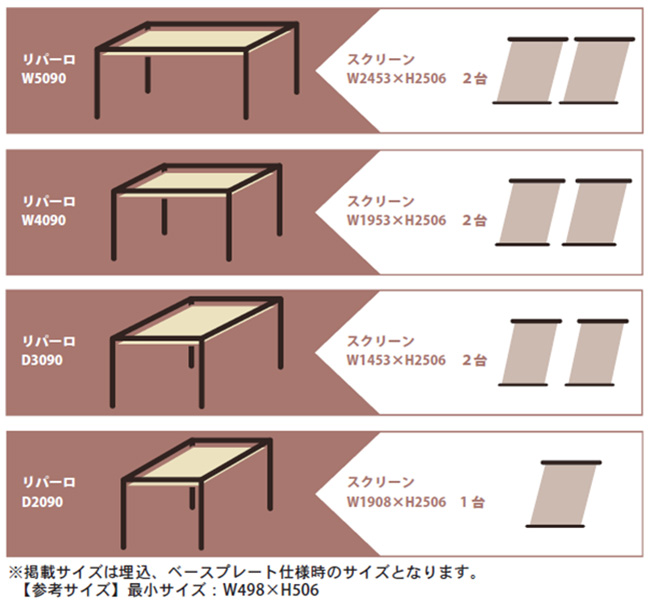 自立型オーニングリパーロ：サイドスクリーンのサイズ展開