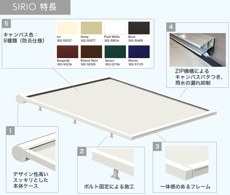 大型オーニングSIRIO特徴