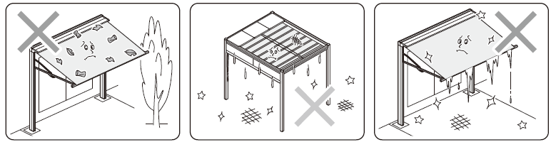 オーニング、パラソルの荒天時の取扱い方法