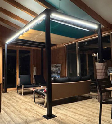 自立型オーニング：リパーロ+風よけカーテン