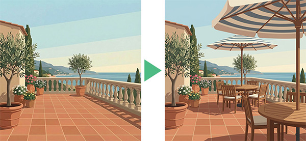 テラスでのパラソル活用イメージ